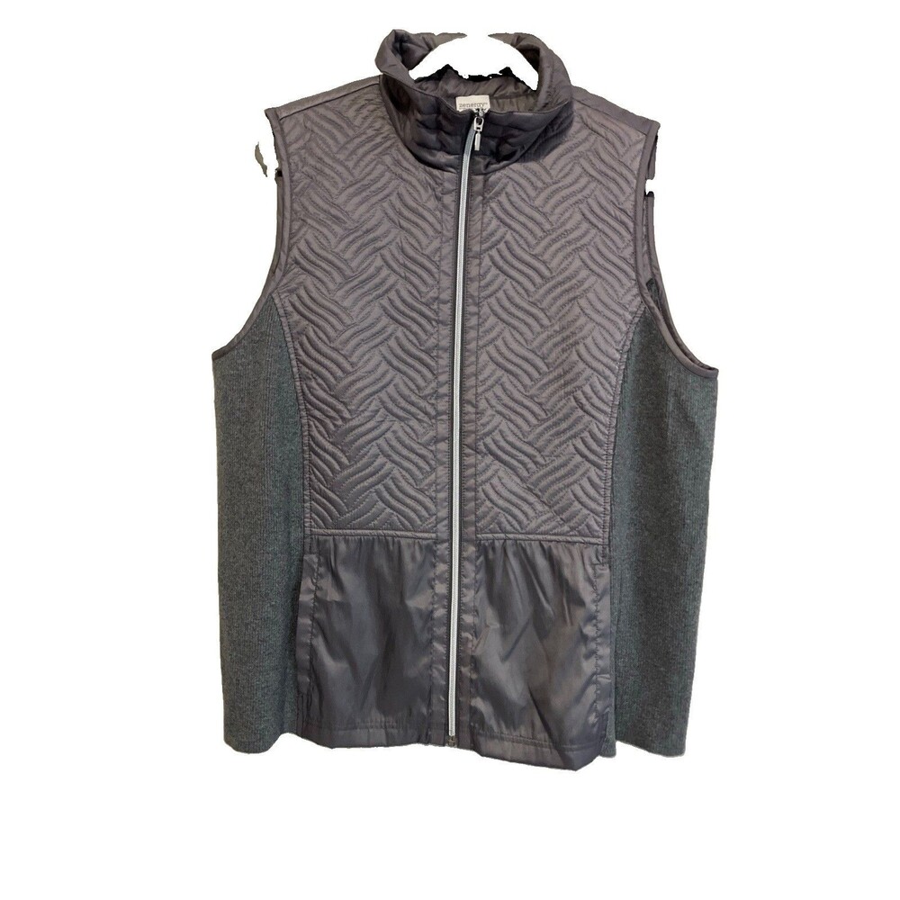 Chicos Zenergy Vest Lightweight 3/XL Gray Quilted Knit Sides Full Zip Gorpcore